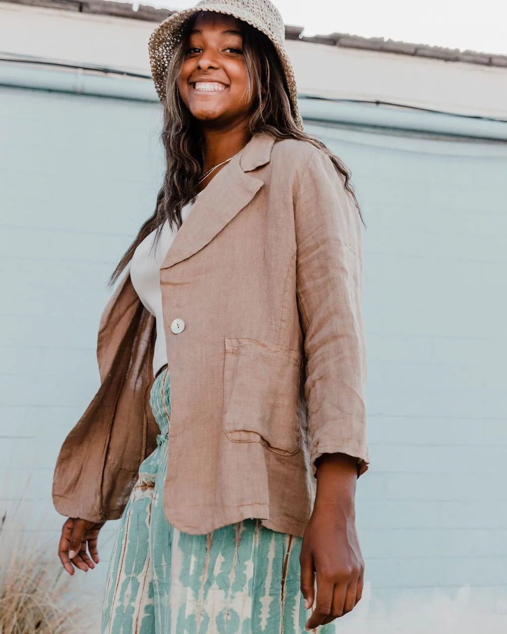 100% Linen Blazer, "Sun-Kissed Linen Cardigan Blazer"