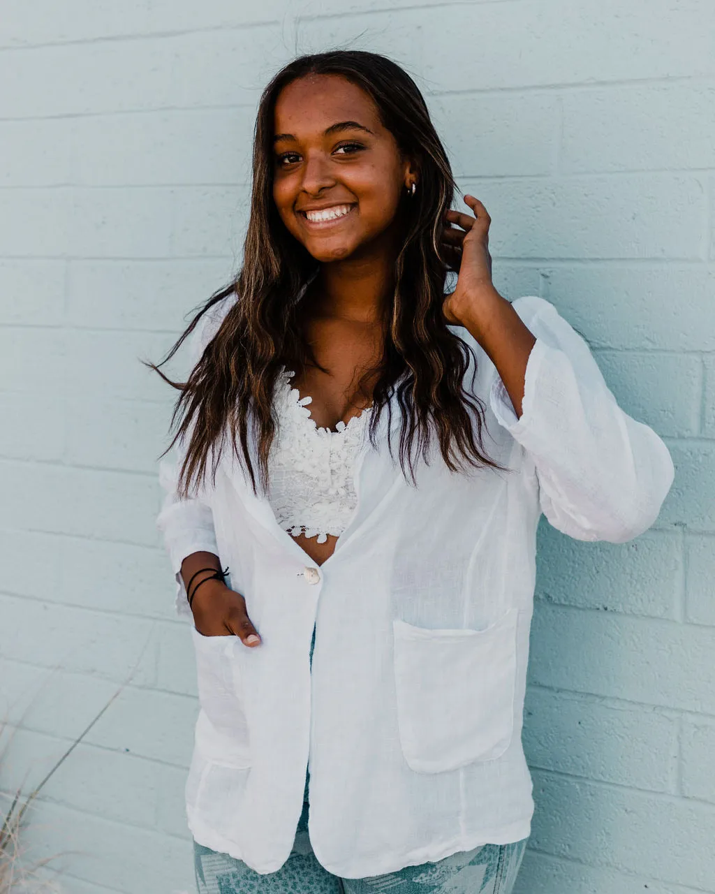 100% Linen Blazer, "Sun-Kissed Linen Cardigan Blazer"