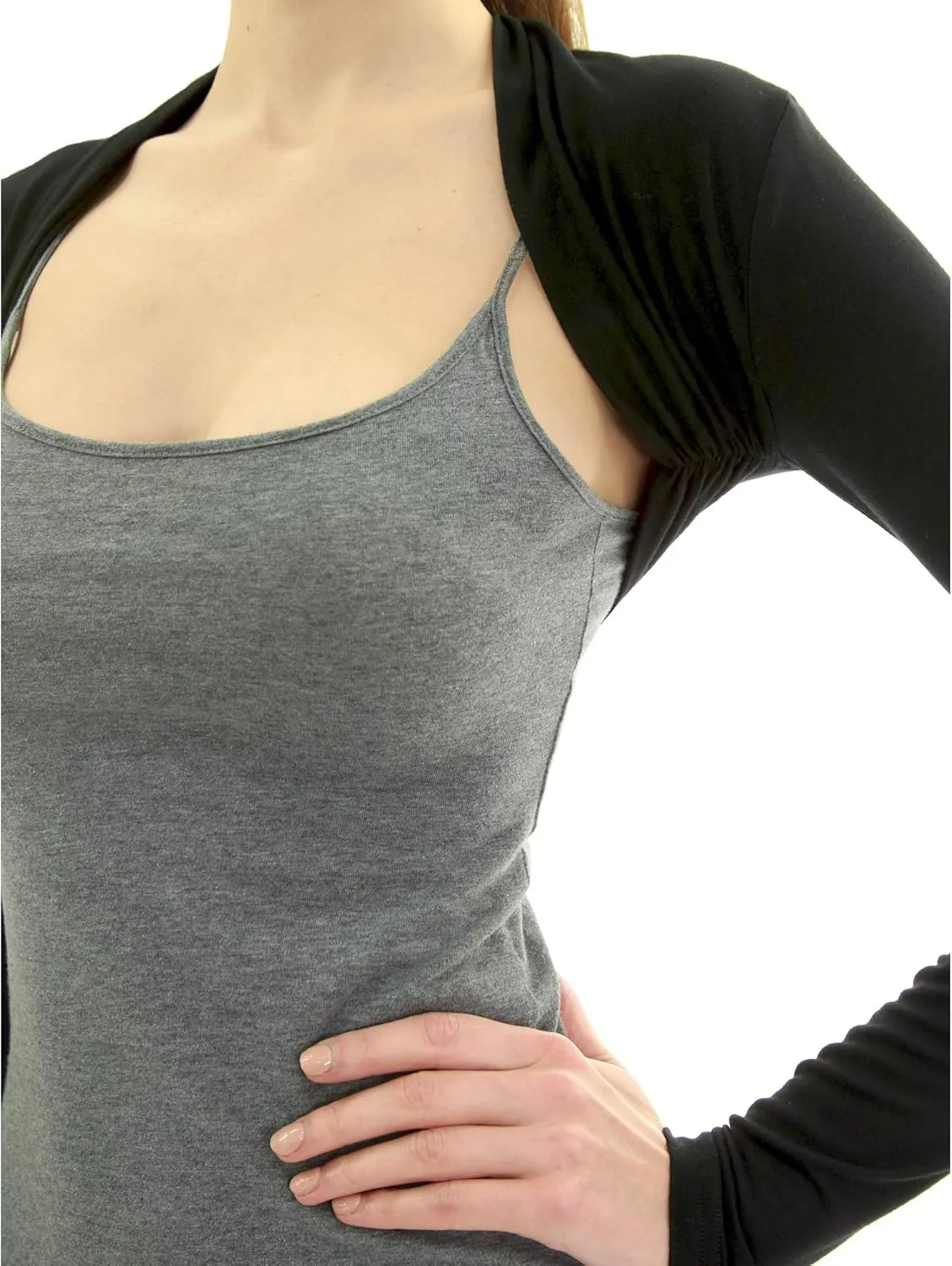 AmlieBoutik Women Long Sleeve Bolero Shrug Cropped Open Front Cardigan Jacket