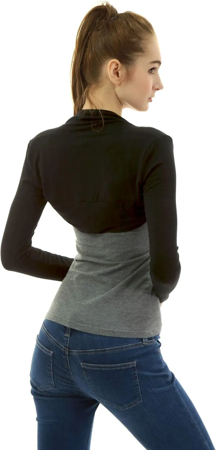 AmlieBoutik Women Long Sleeve Bolero Shrug Cropped Open Front Cardigan Jacket