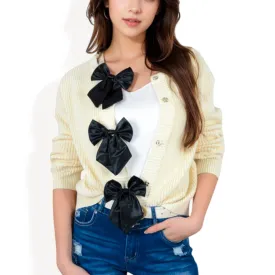 Anna-Kaci Women's Open Front Cardigan with Bow Detail and Relaxed Fit