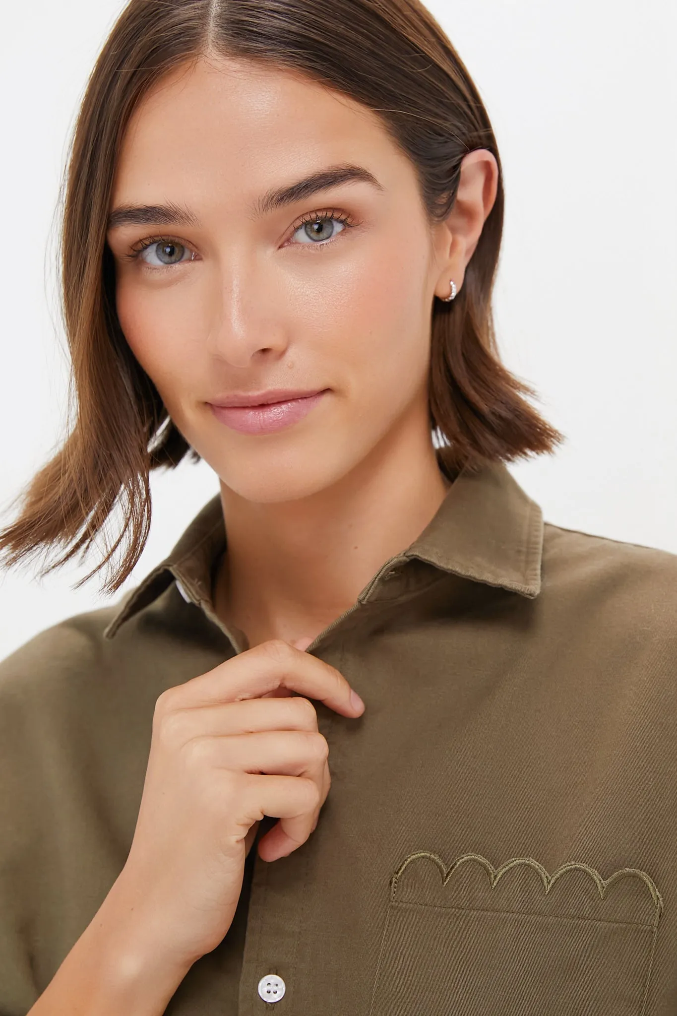 Army Green Chino Cropped Jasper Button Down