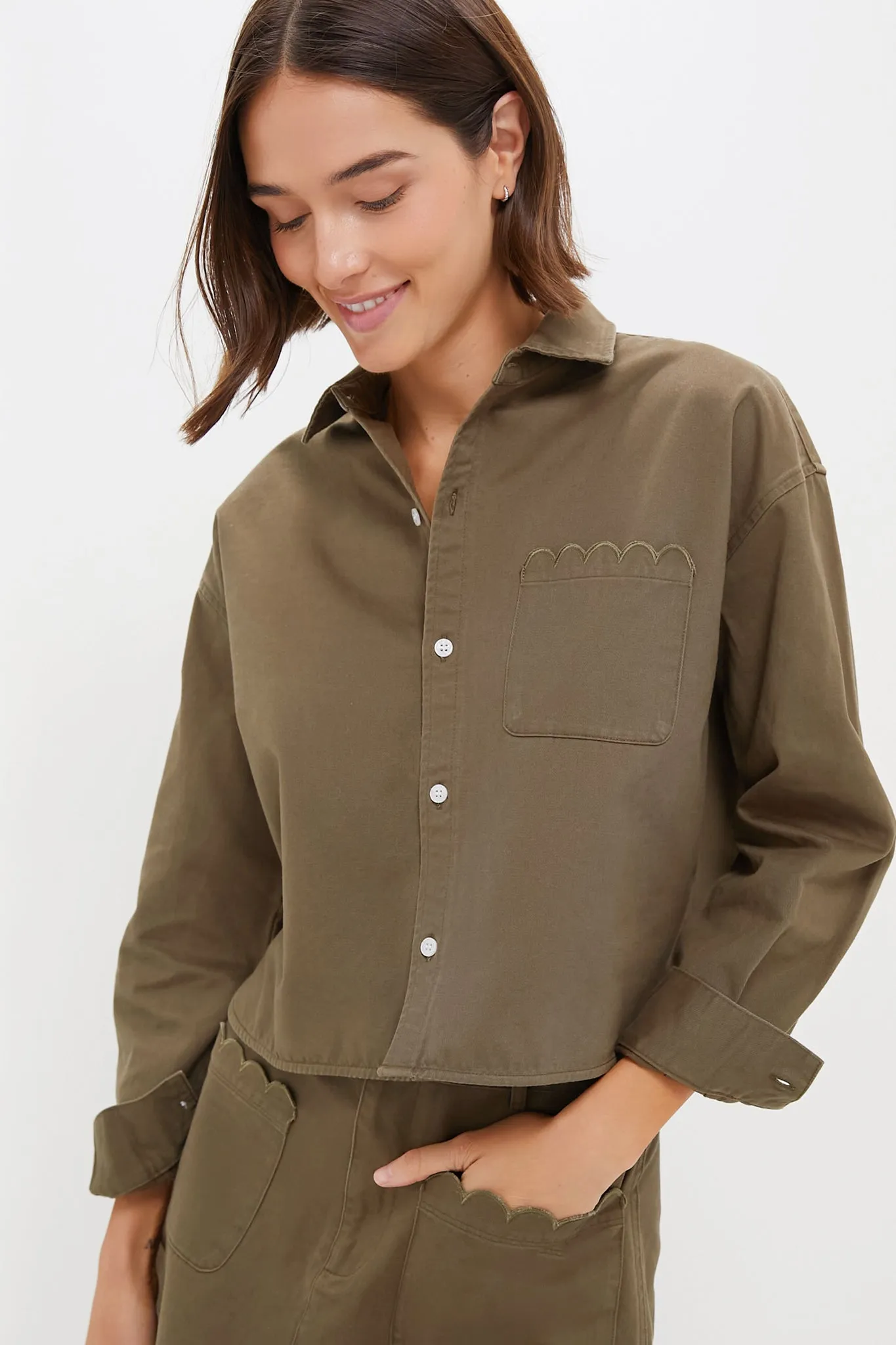 Army Green Chino Cropped Jasper Button Down