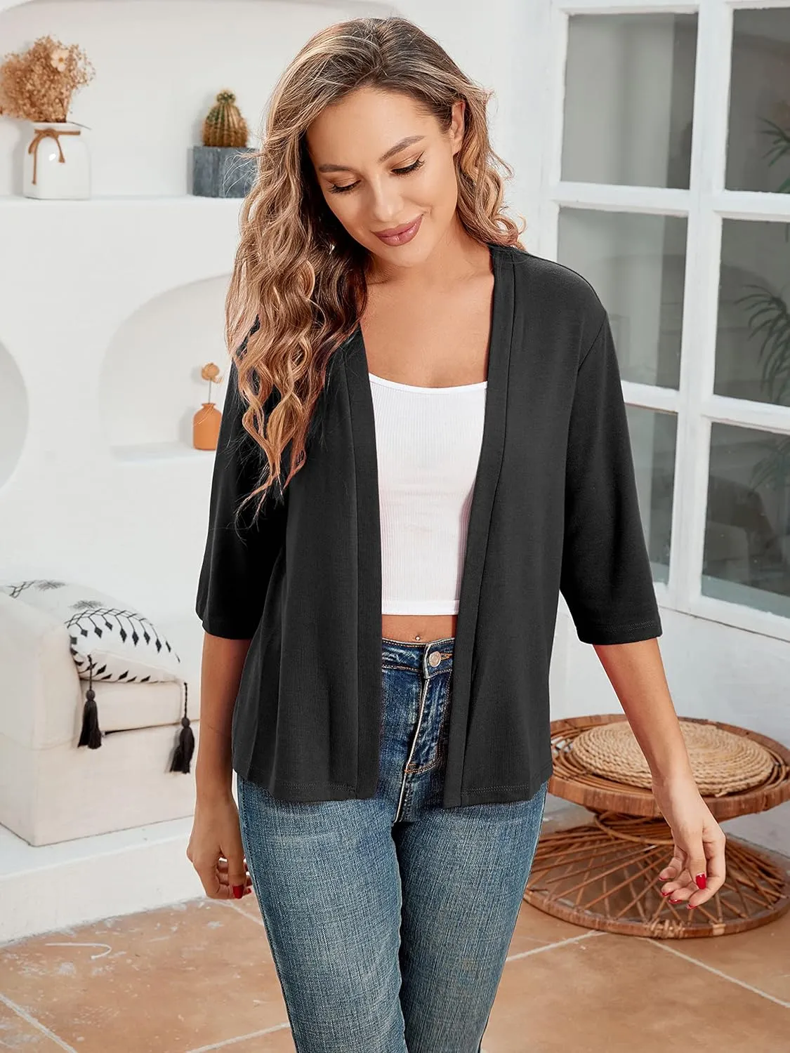 BENANCY Women 3/4 Sleeves Bolero Shrugs Open Front Lightweight Cardigan