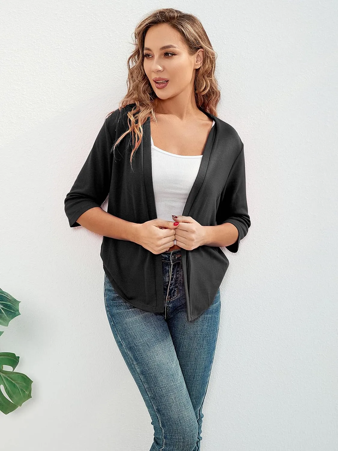 BENANCY Women 3/4 Sleeves Bolero Shrugs Open Front Lightweight Cardigan