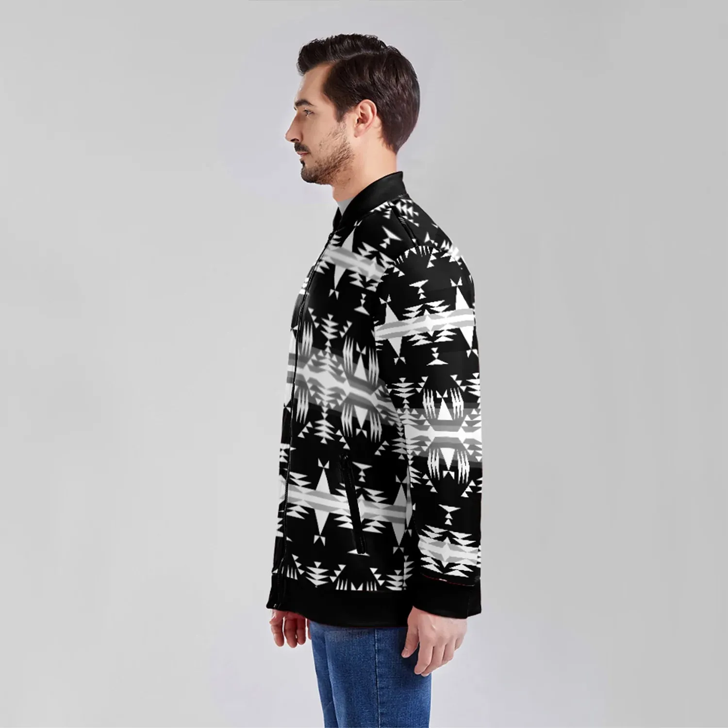 Between the Mountains Black and White Zippered Collared Lightweight Jacket