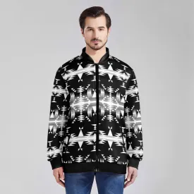 Between the Mountains Black and White Zippered Collared Lightweight Jacket