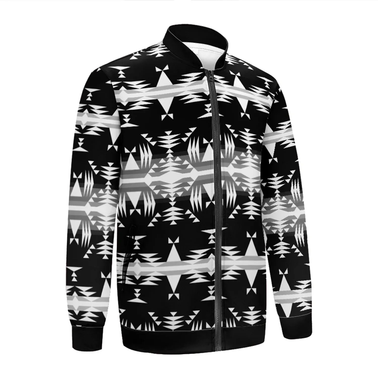 Between the Mountains Black and White Zippered Collared Lightweight Jacket