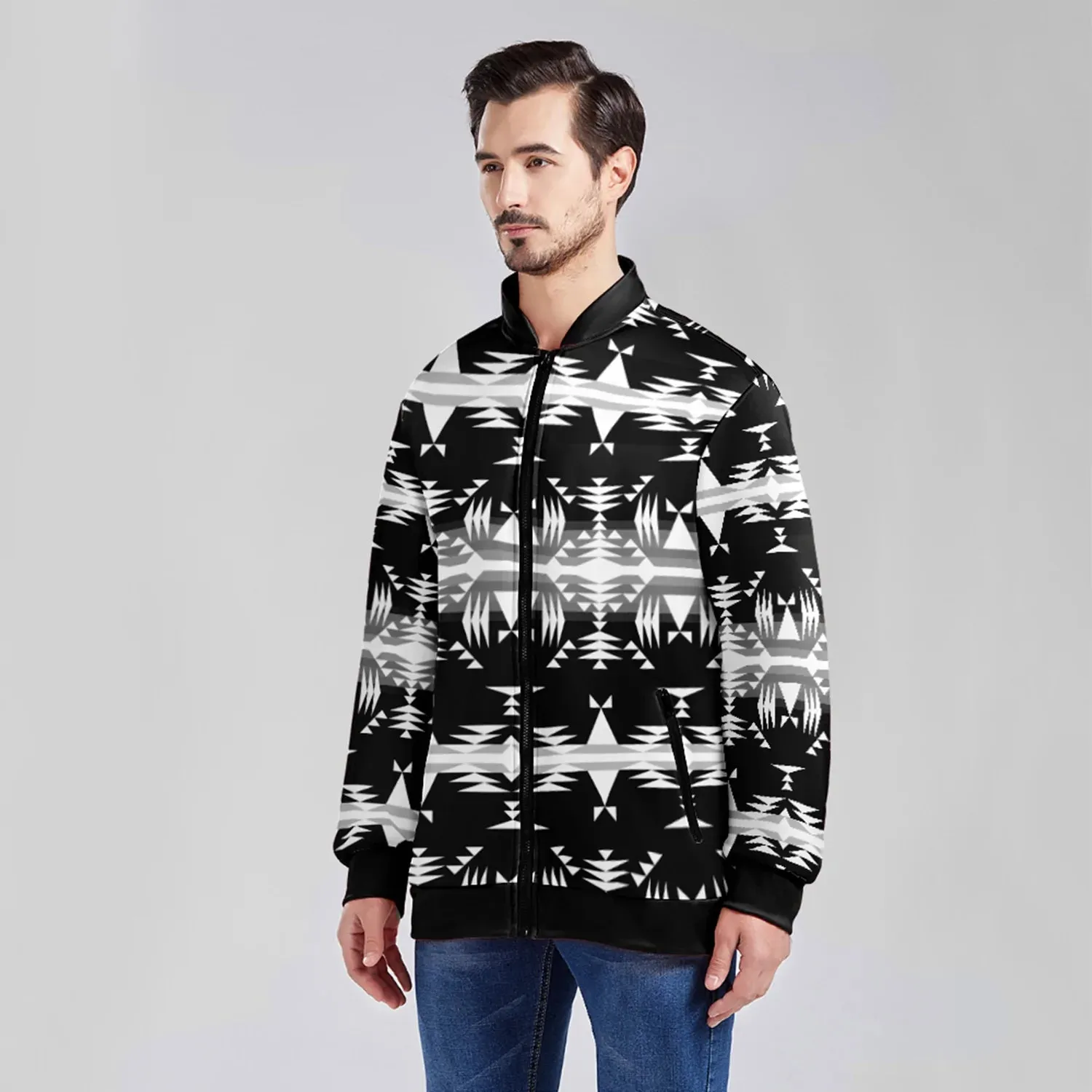 Between the Mountains Black and White Zippered Collared Lightweight Jacket