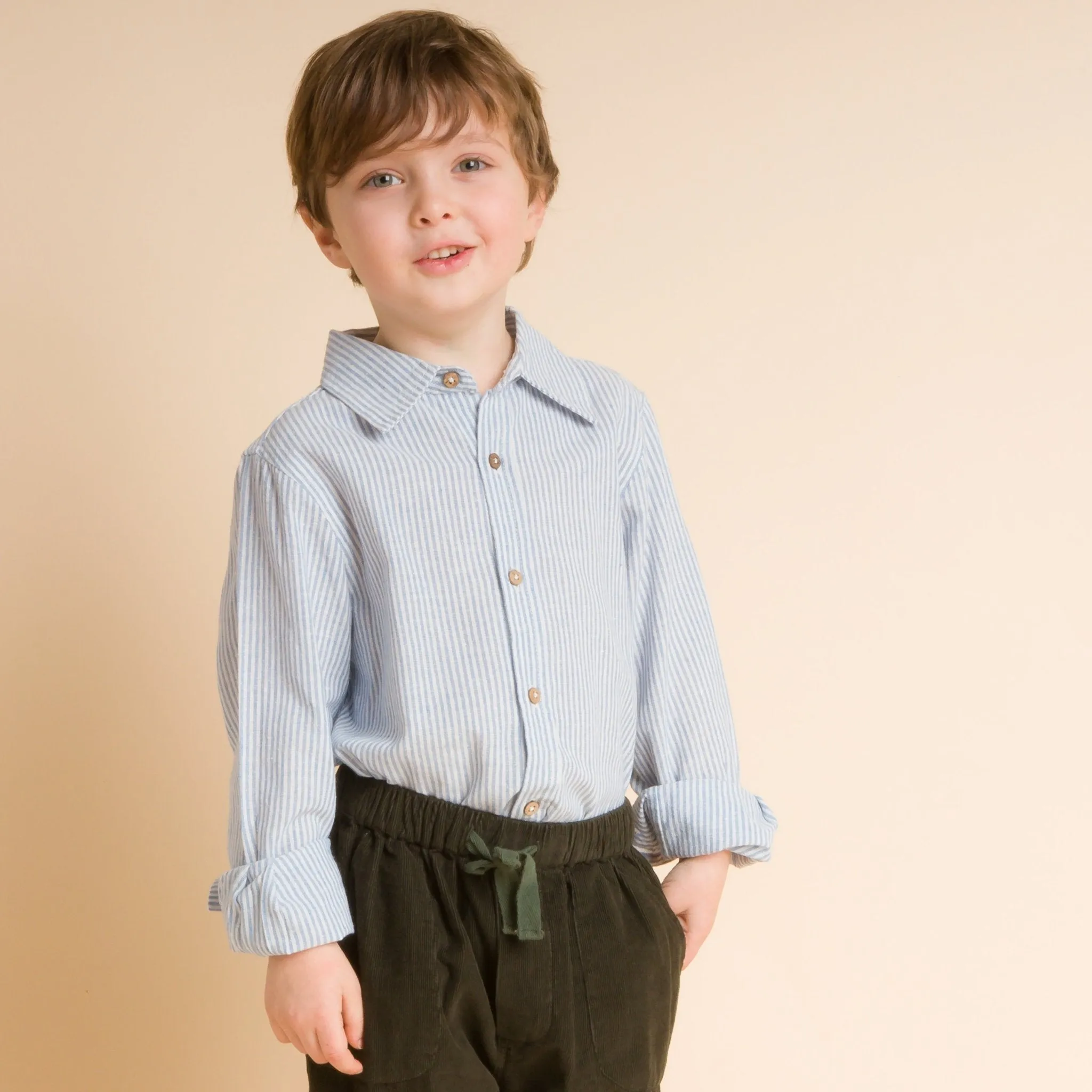 Boys Blue Strip Collar Buttondown Shirt