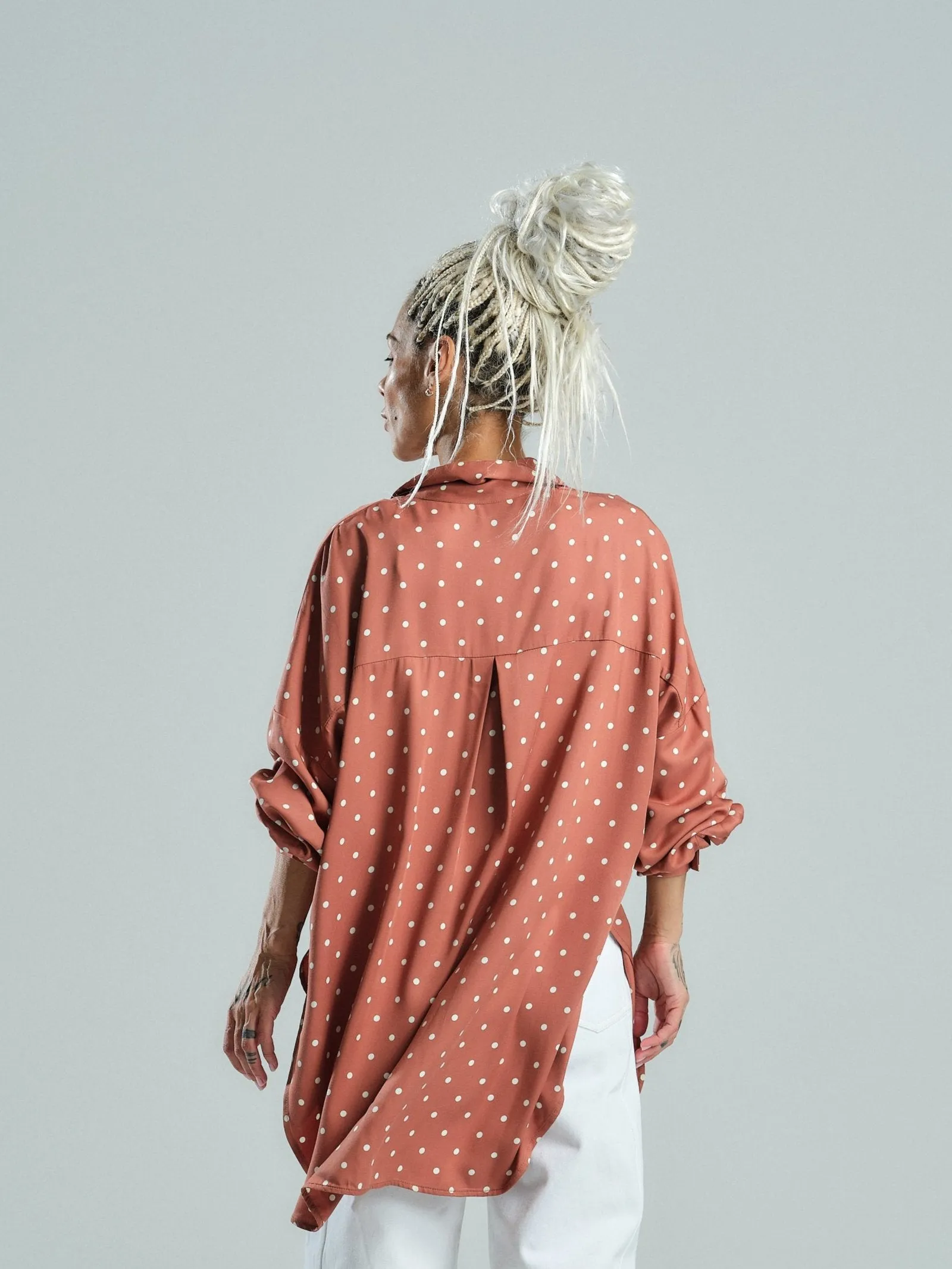 Brown & White Polka-dot Button-Down Shirt