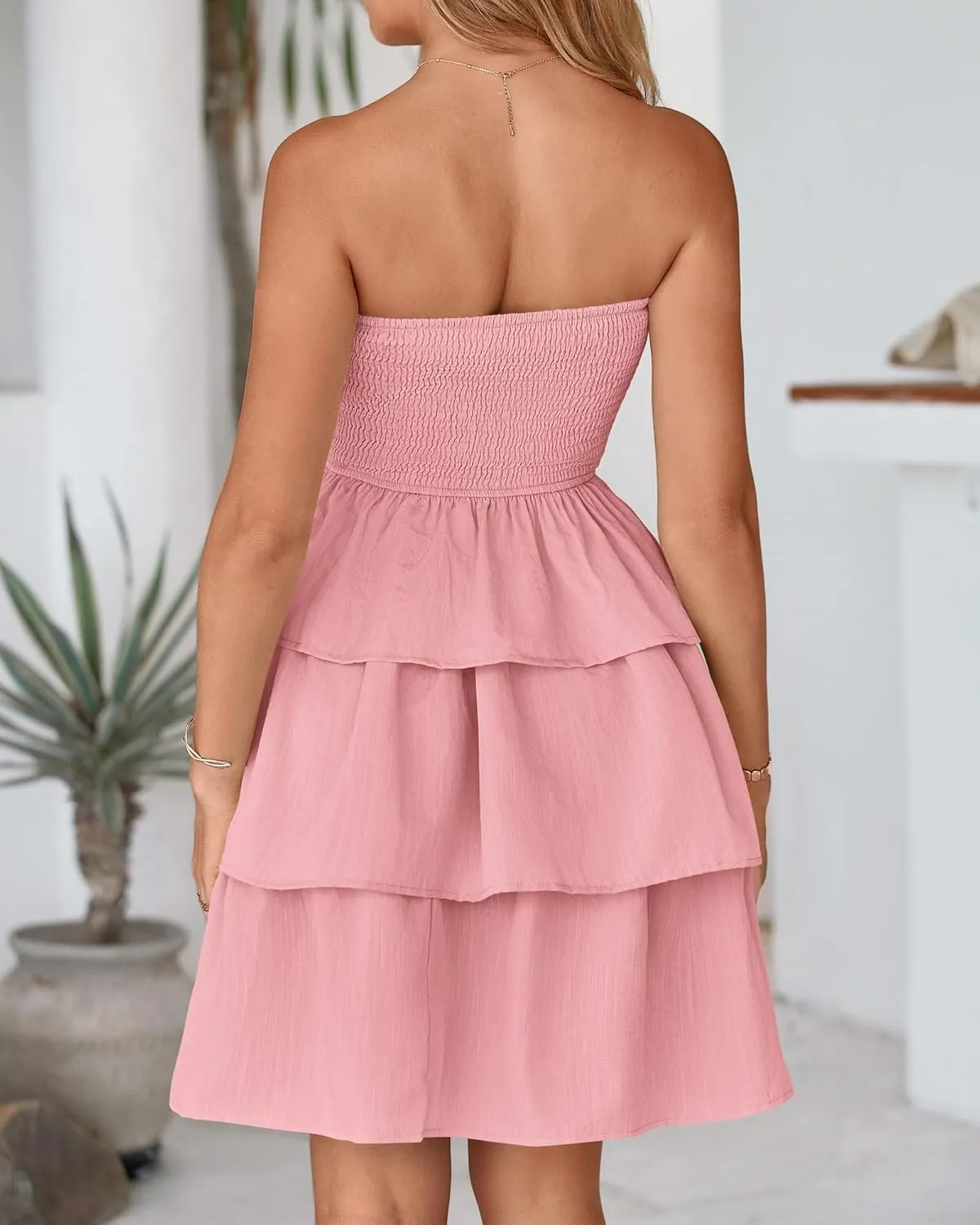 BTFBM 2025 Womens Summer Smocked Tube Dress Off Shoulder Strapless Casual Sundress Tiered Mini Beach Vacation Dresses