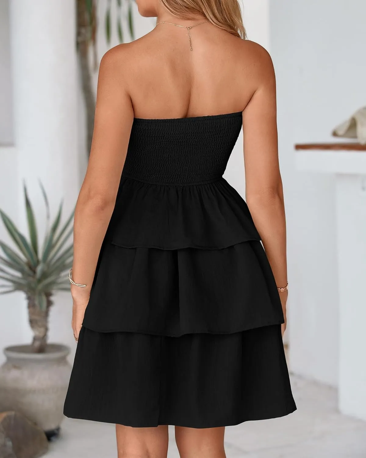BTFBM 2025 Womens Summer Smocked Tube Dress Off Shoulder Strapless Casual Sundress Tiered Mini Beach Vacation Dresses