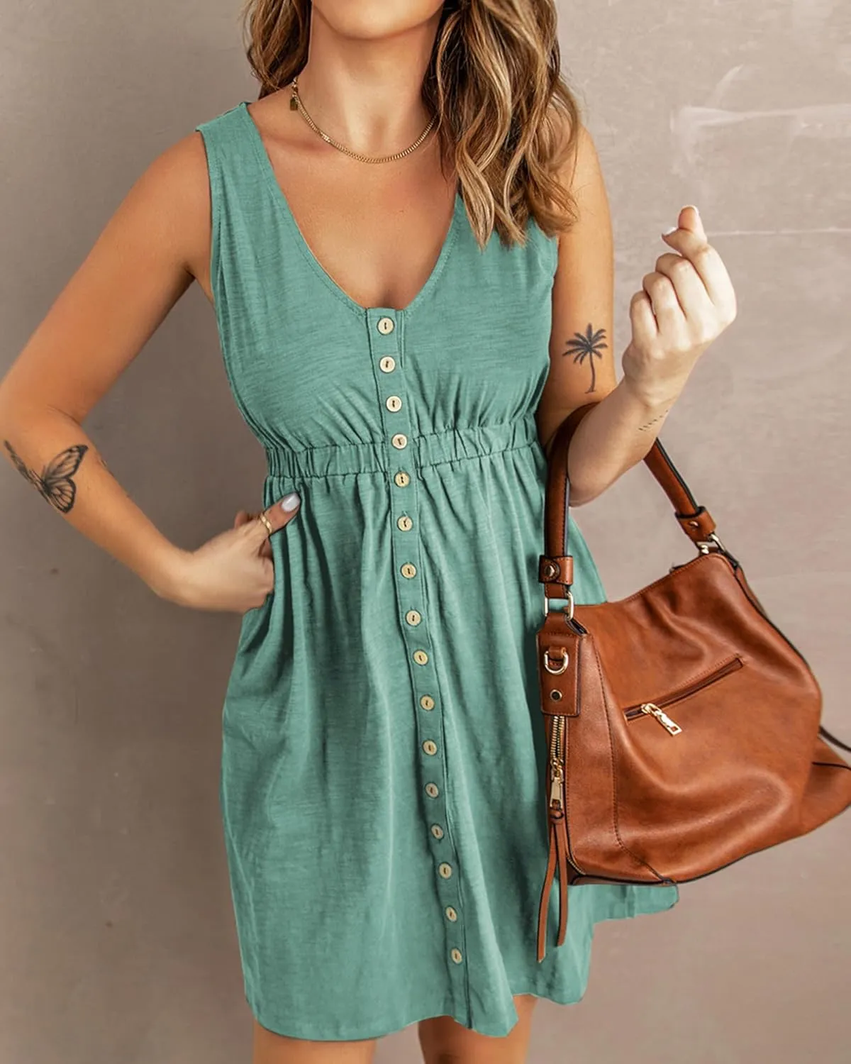 BTFBM Women Sleeveless Summer Dress 2025 Crewneck Ribbed Knit Ruffle Swing Button Down Beach Sun Mini Tank Short Dresses
