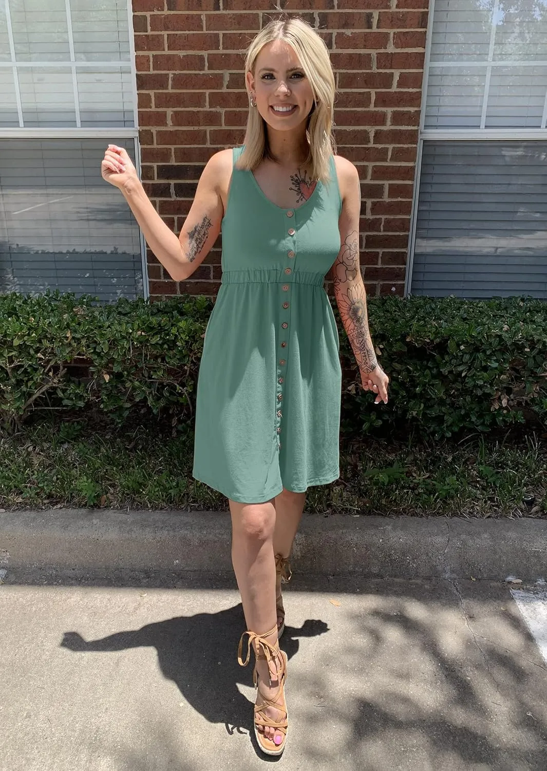 BTFBM Women Sleeveless Summer Dress 2025 Crewneck Ribbed Knit Ruffle Swing Button Down Beach Sun Mini Tank Short Dresses
