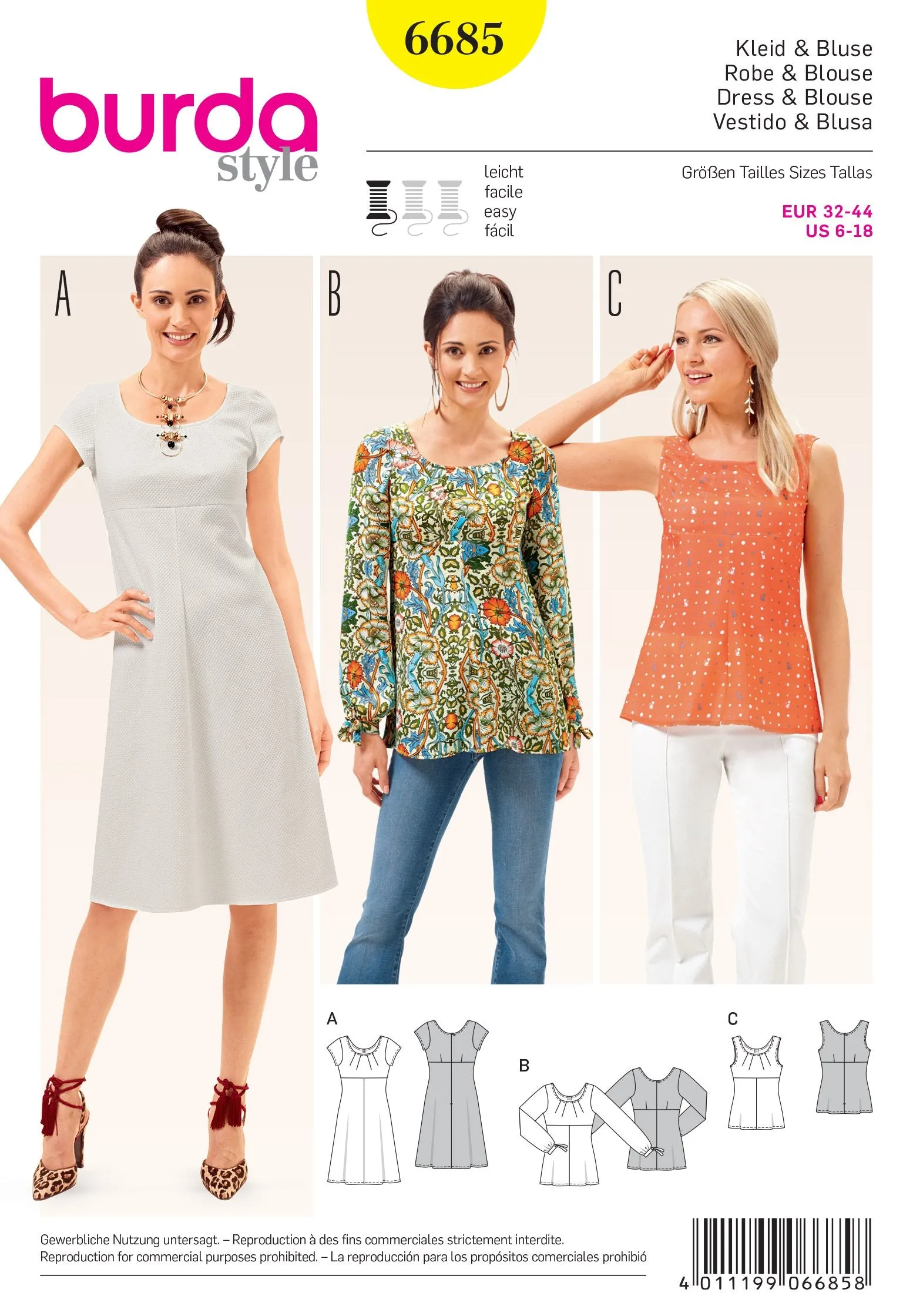 Burda BD6685 Women's Dress and Blouse Sewing Pattern