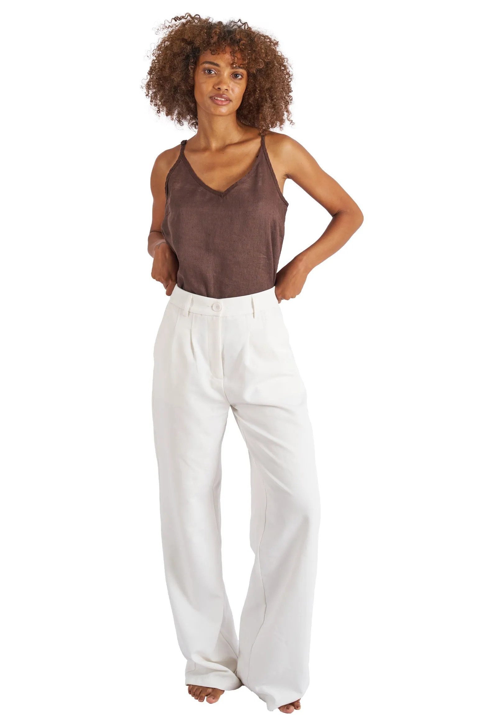 Cami-V Coffee Linen Top