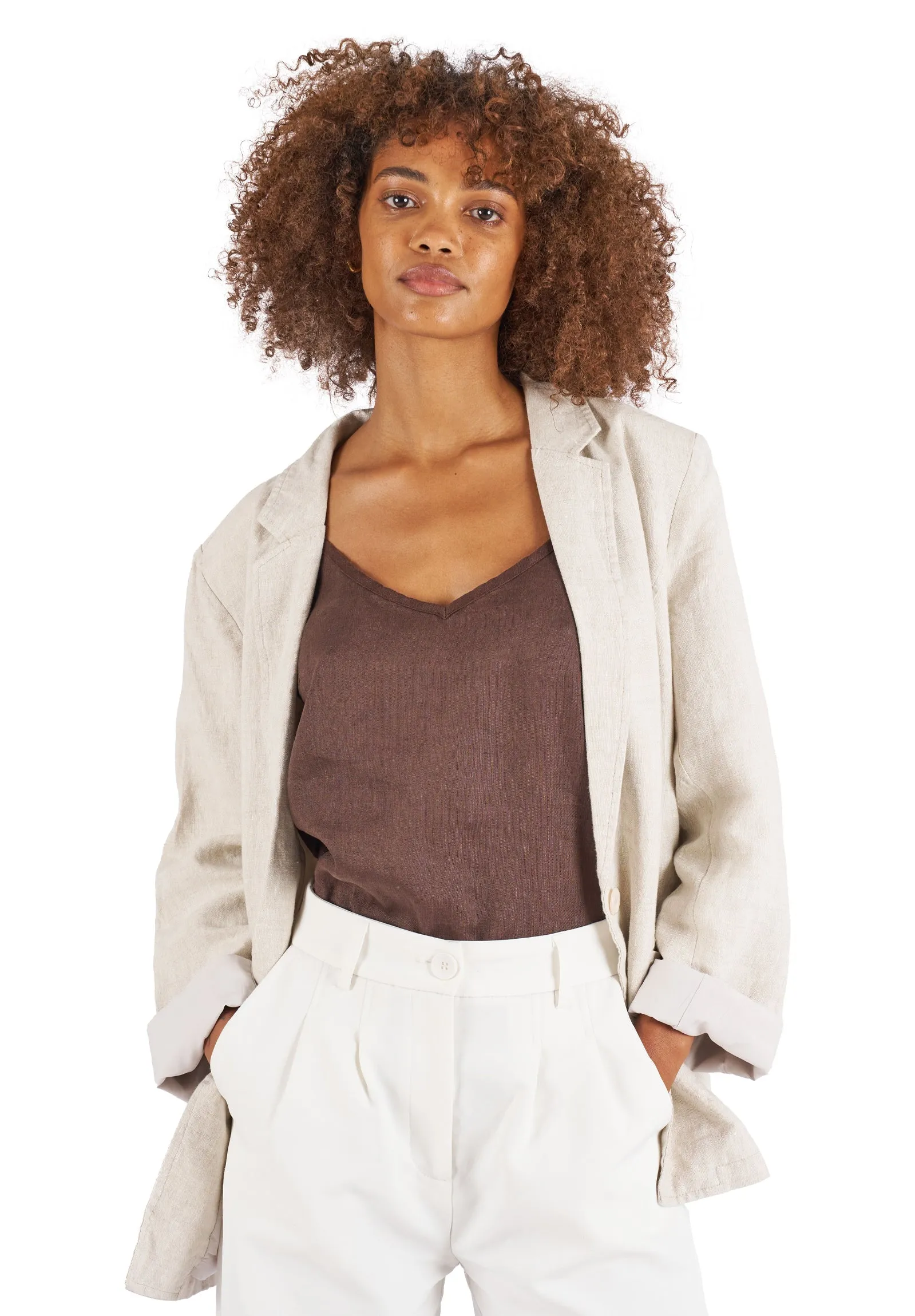 Cami-V Coffee Linen Top