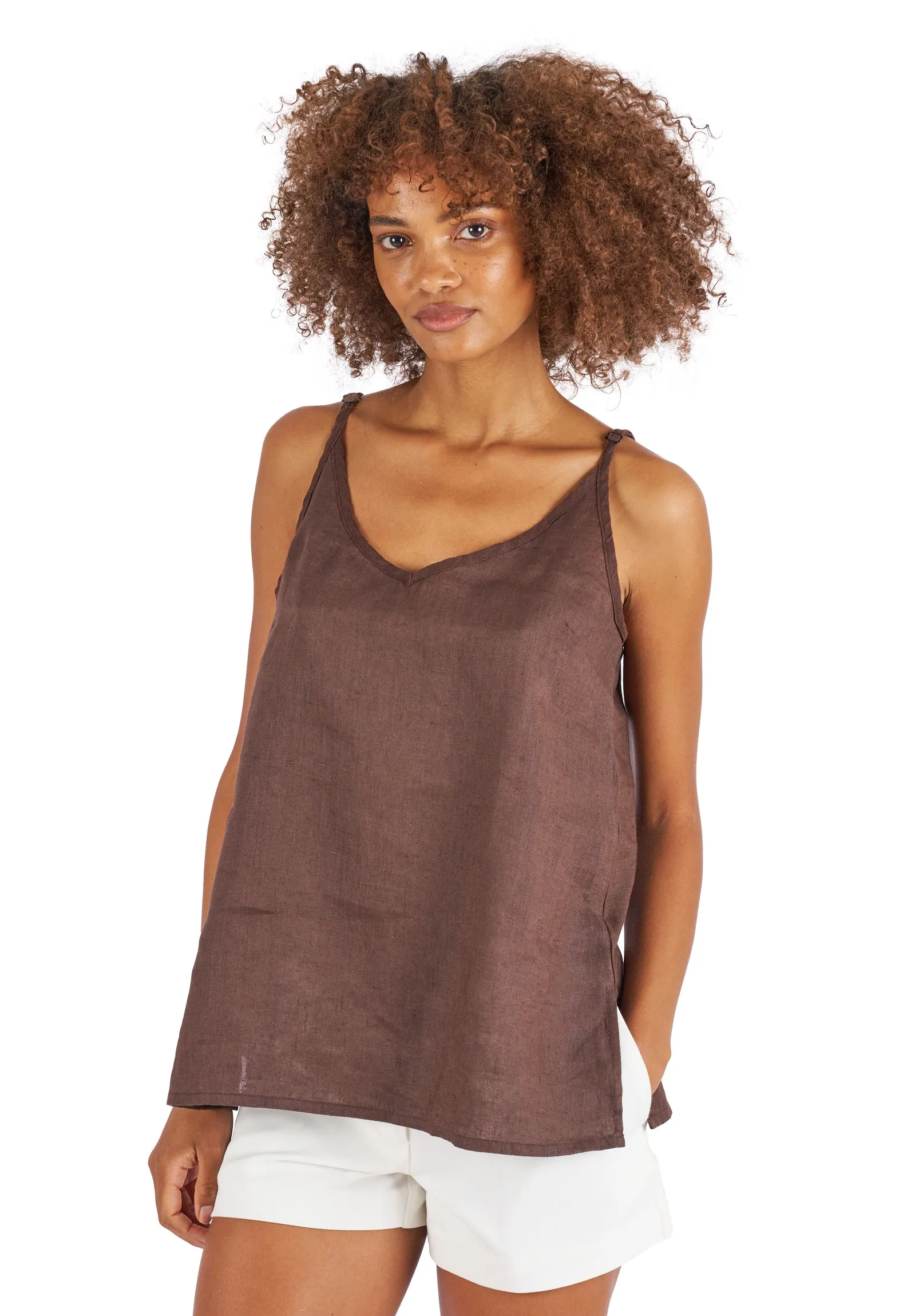 Cami-V Coffee Linen Top