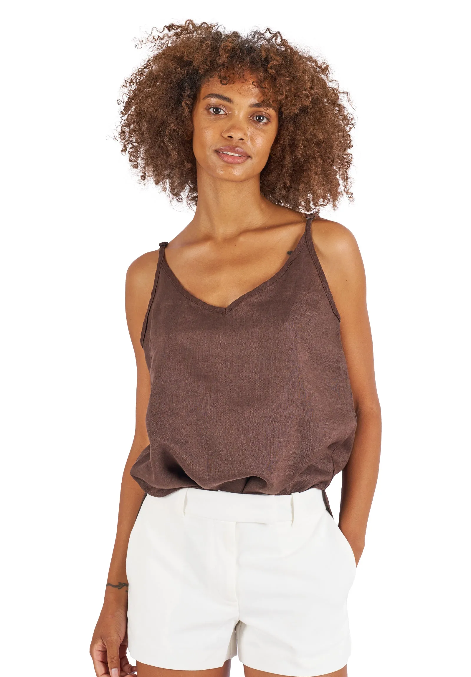 Cami-V Coffee Linen Top