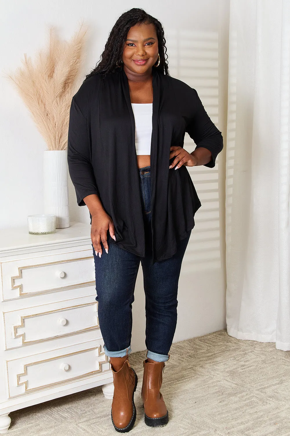 CC Size Inclusive Open Front Black Cardigan