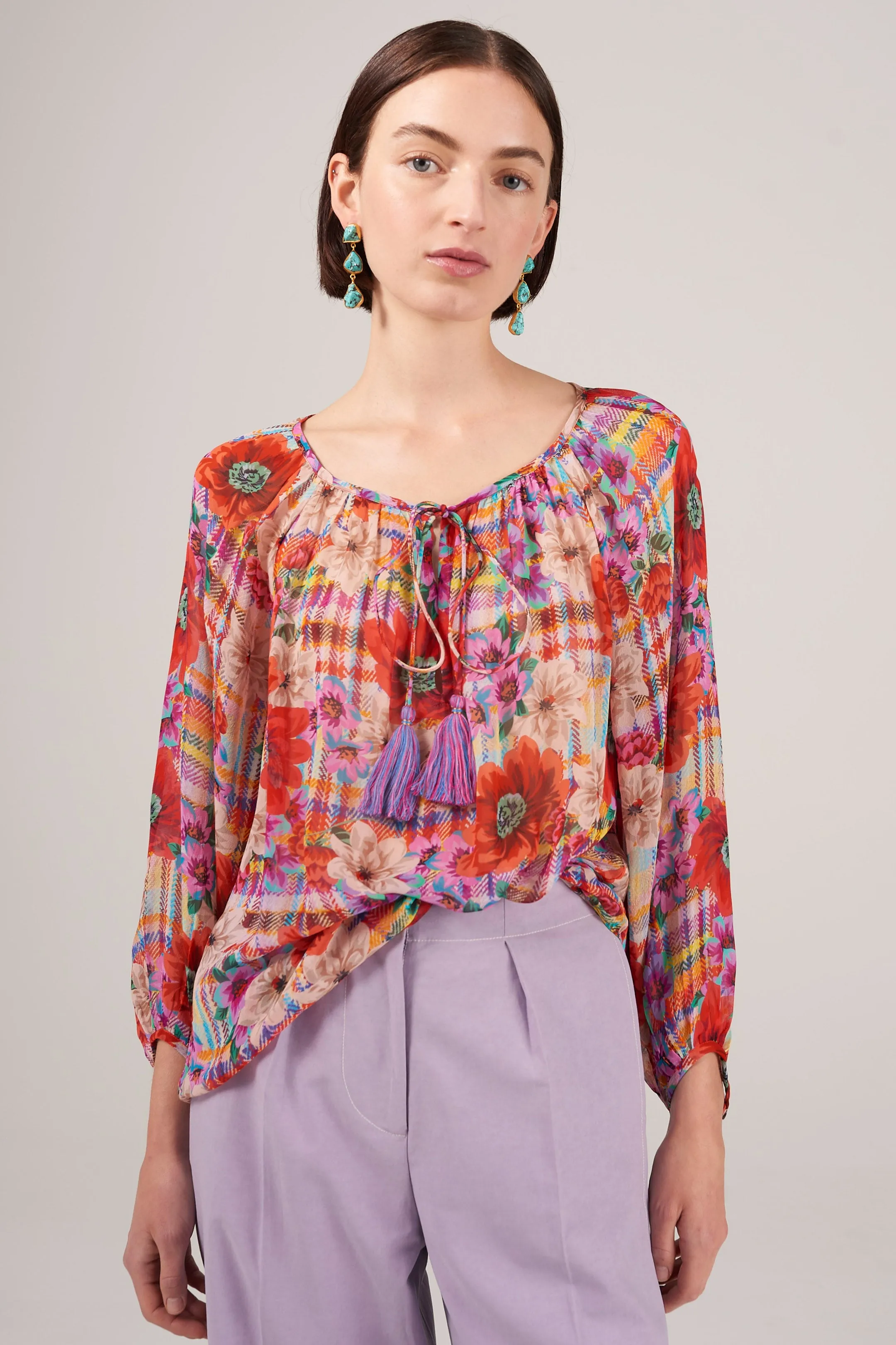 Checker Floral Georgette Blouse