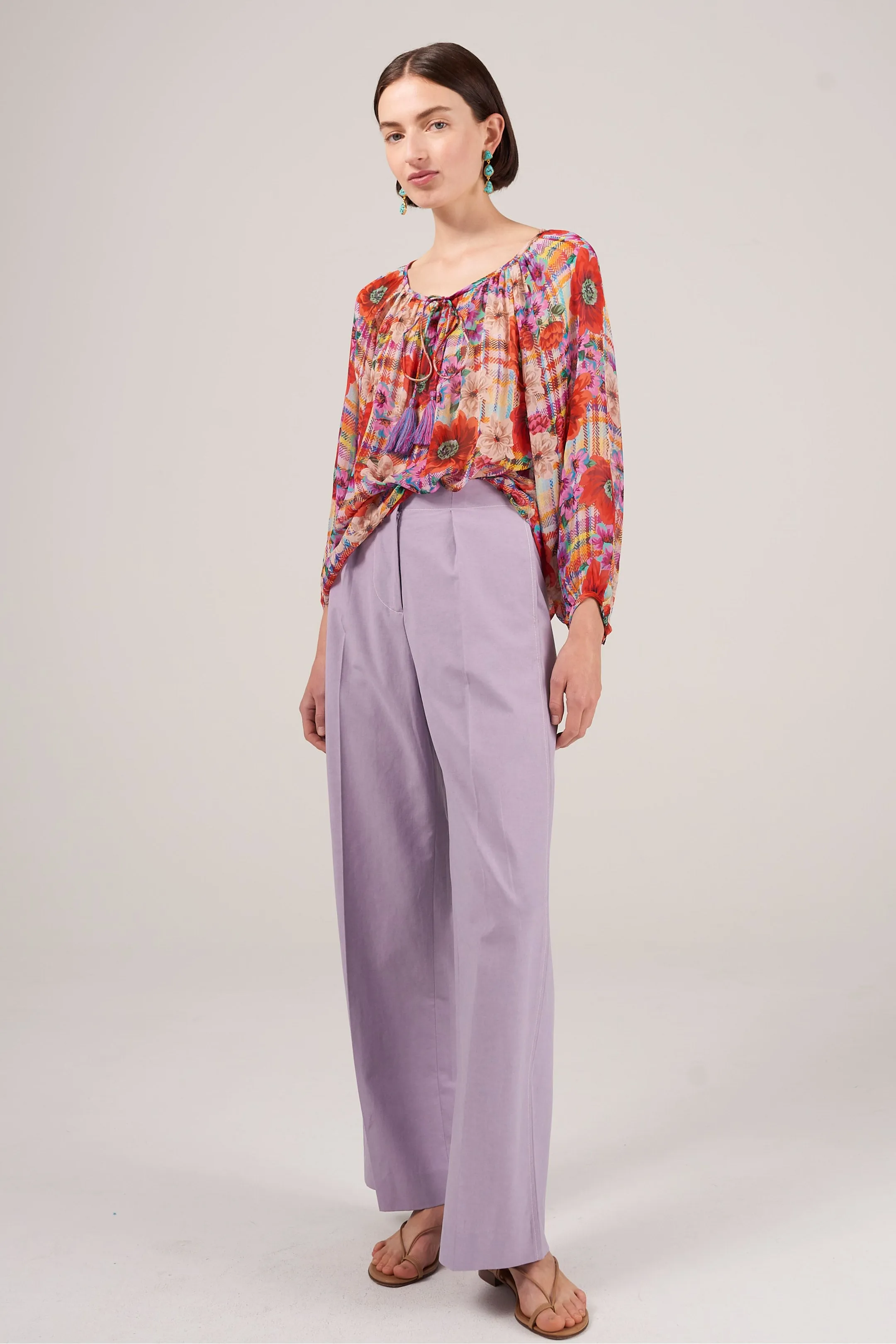 Checker Floral Georgette Blouse