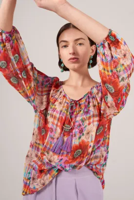 Checker Floral Georgette Blouse
