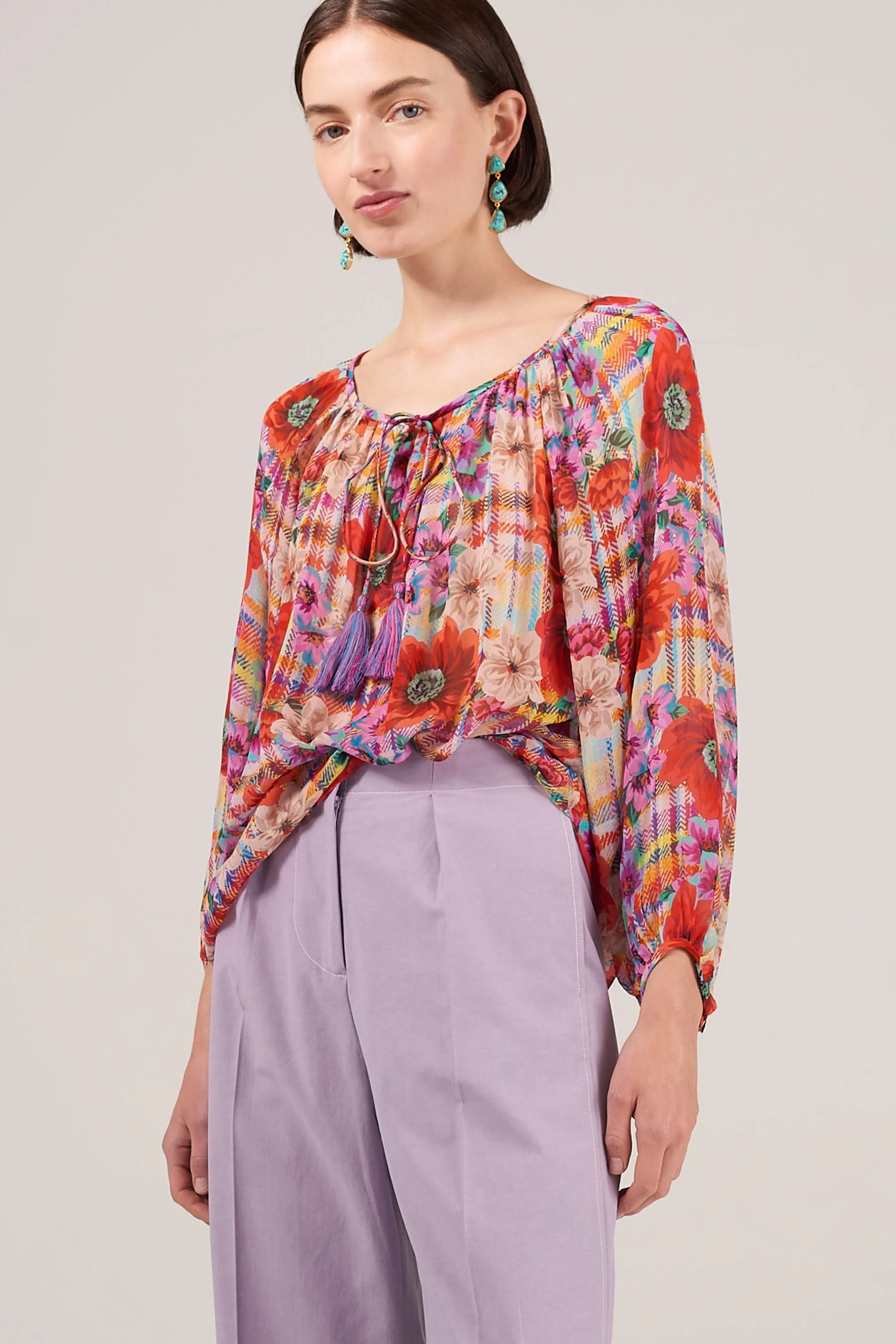 Checker Floral Georgette Blouse
