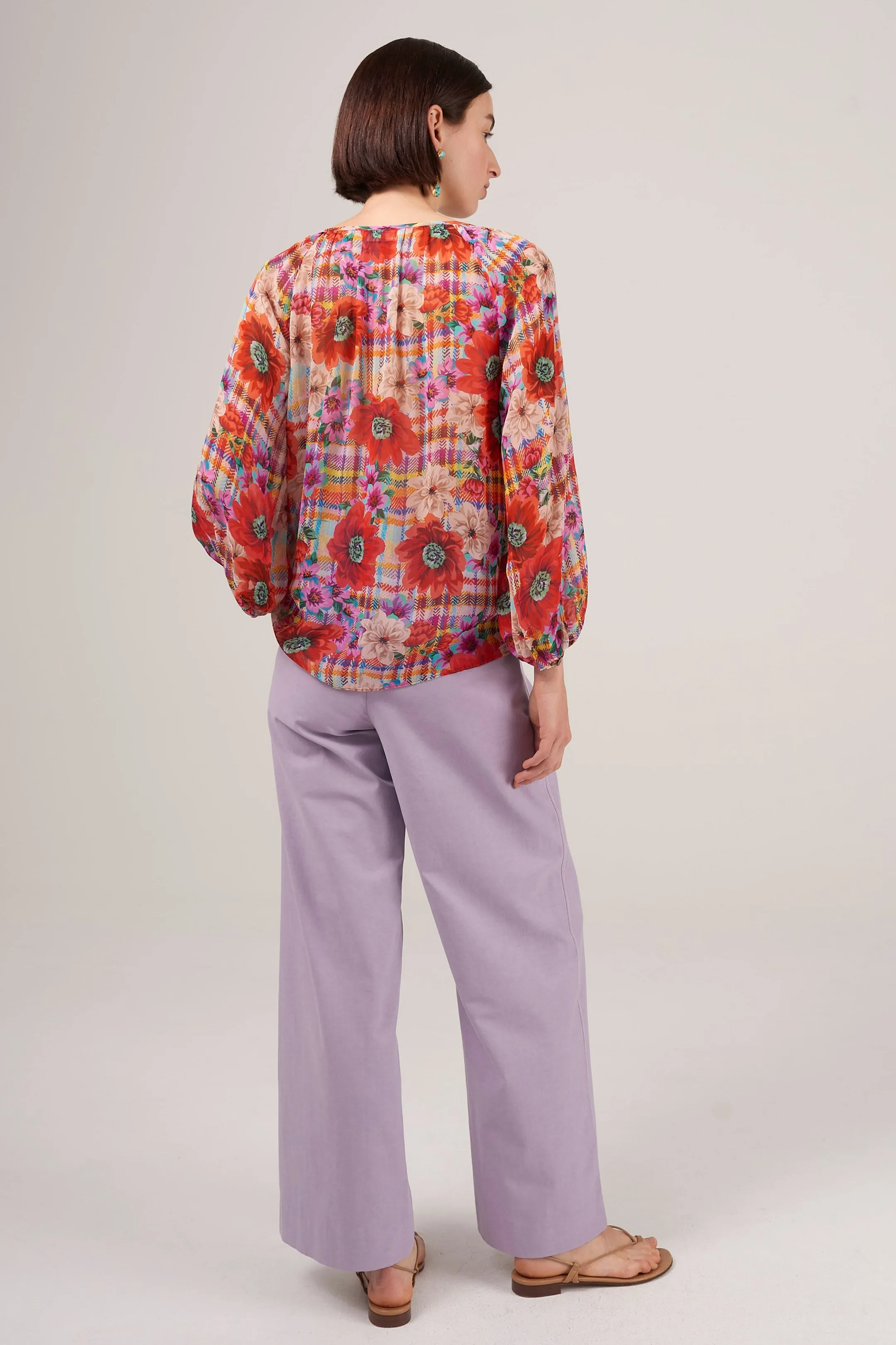 Checker Floral Georgette Blouse