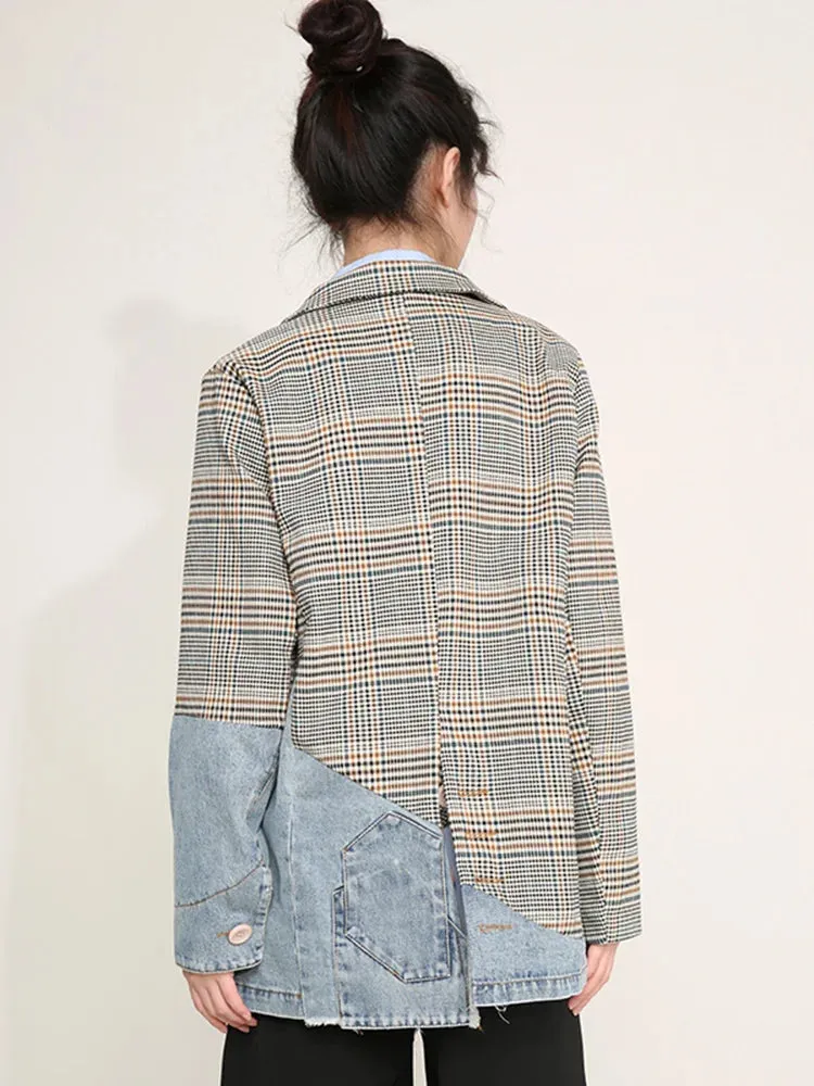Collette Denim Plaid Colorblock Blazer