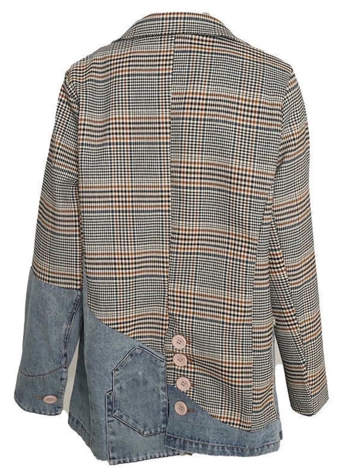 Collette Denim Plaid Colorblock Blazer
