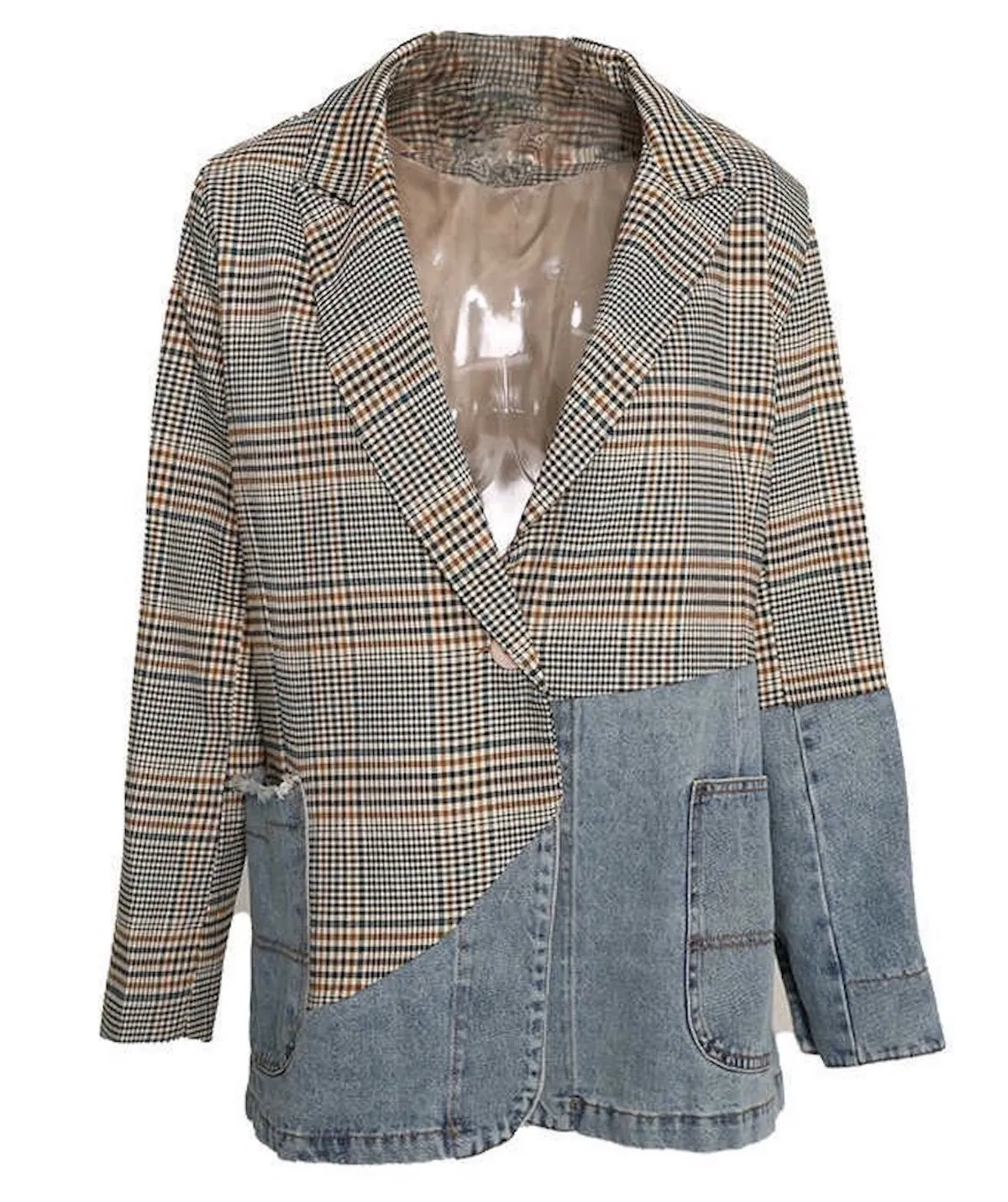 Collette Denim Plaid Colorblock Blazer