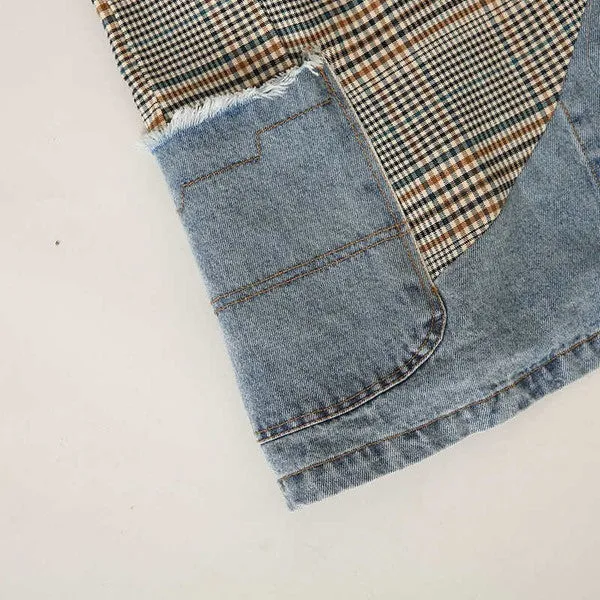 Collette Denim Plaid Colorblock Blazer