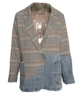 Collette Denim Plaid Colorblock Blazer