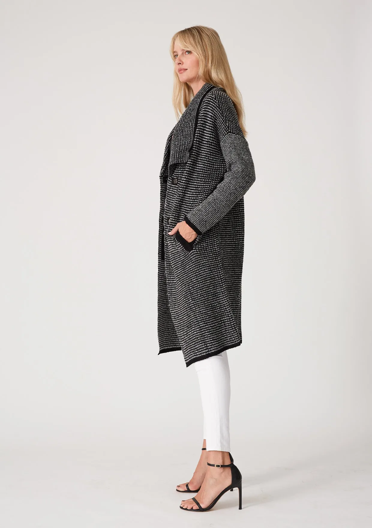 Contrasting Collared Drop Shoulder Duster Cardigan