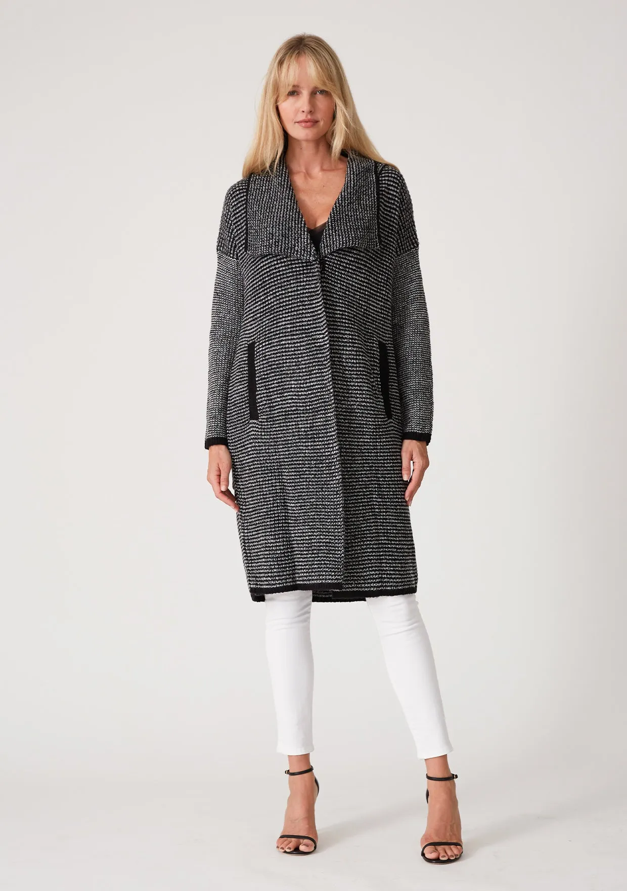 Contrasting Collared Drop Shoulder Duster Cardigan