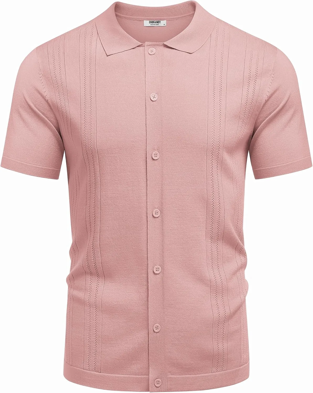 COOFANDY Men's Knit Button Down Shirt Short Sleeve Cuban Guayabera Shirts Casual Textured Polo Summer Tops