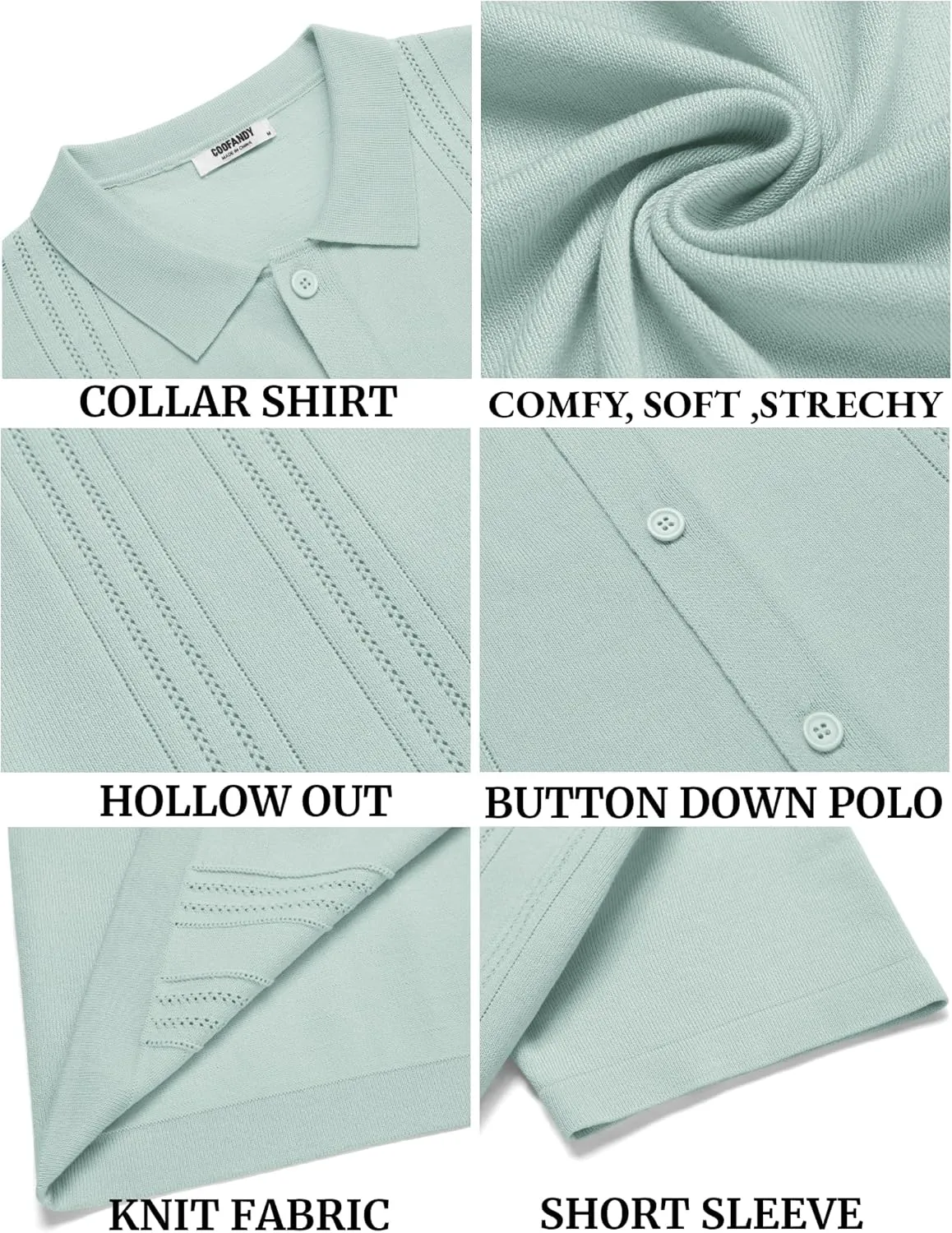 COOFANDY Men's Knit Button Down Shirt Short Sleeve Cuban Guayabera Shirts Casual Textured Polo Summer Tops