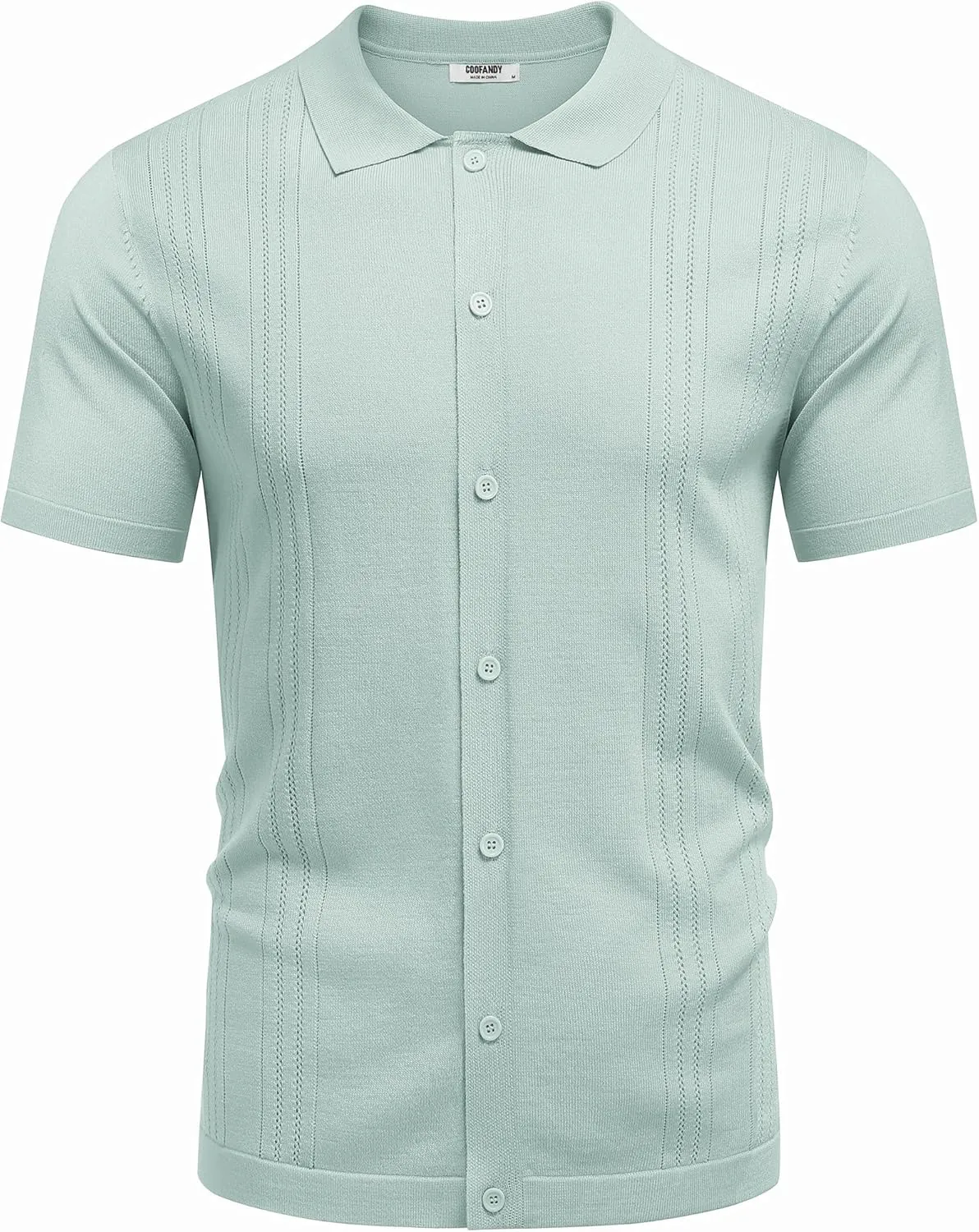 COOFANDY Men's Knit Button Down Shirt Short Sleeve Cuban Guayabera Shirts Casual Textured Polo Summer Tops