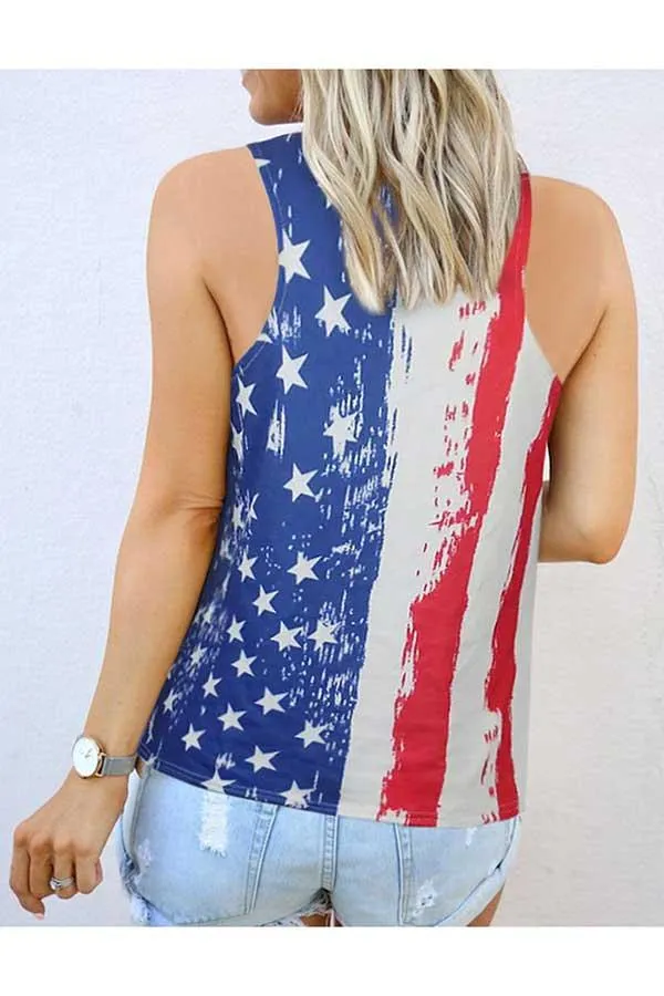Crew Neck American Flag Print Tank Top