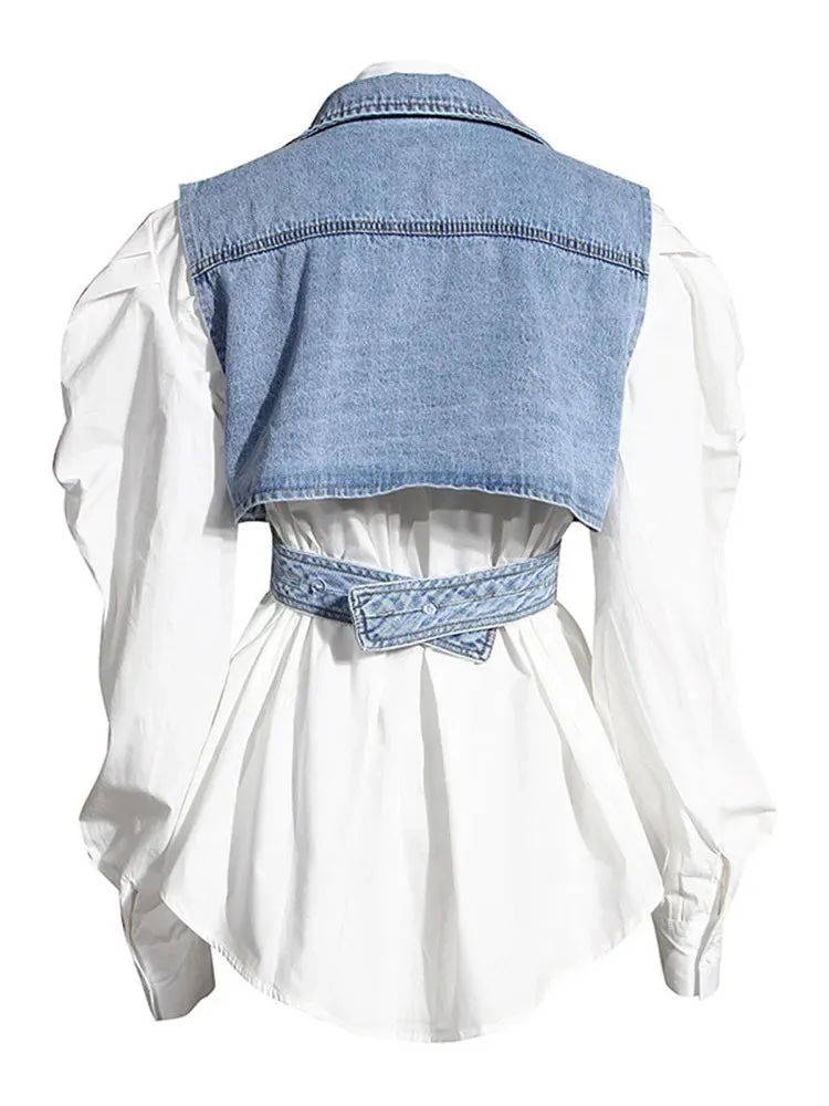 CRISS CROSS DENIM VEST and blouse