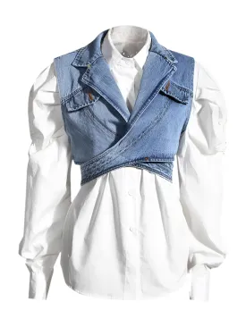CRISS CROSS DENIM VEST and blouse
