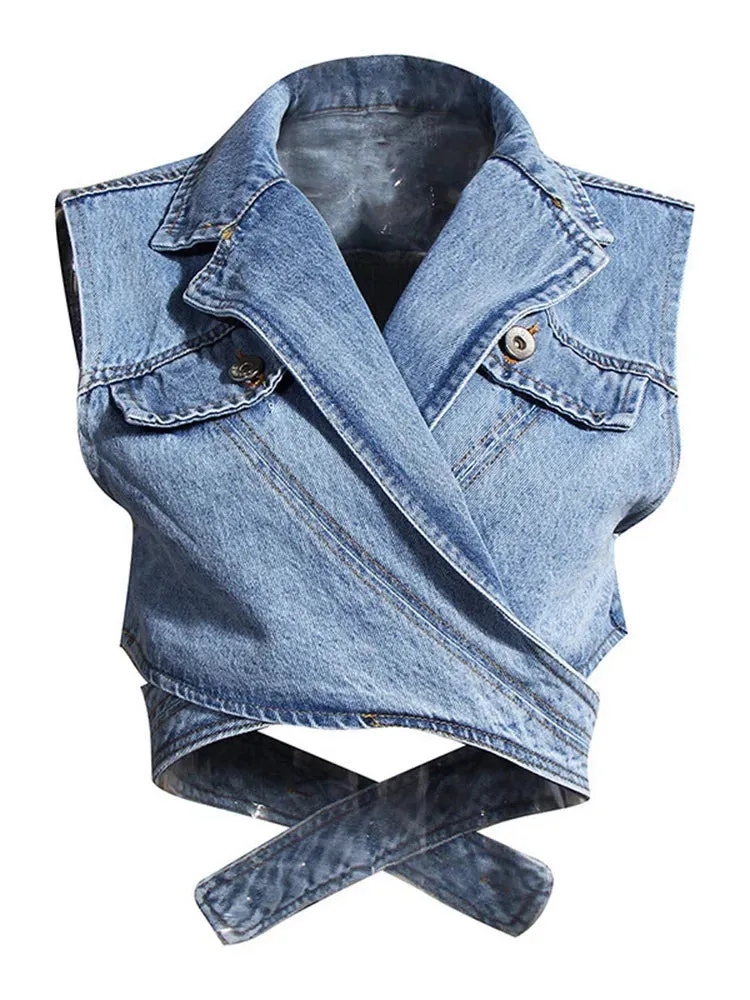 CRISS CROSS DENIM VEST and blouse