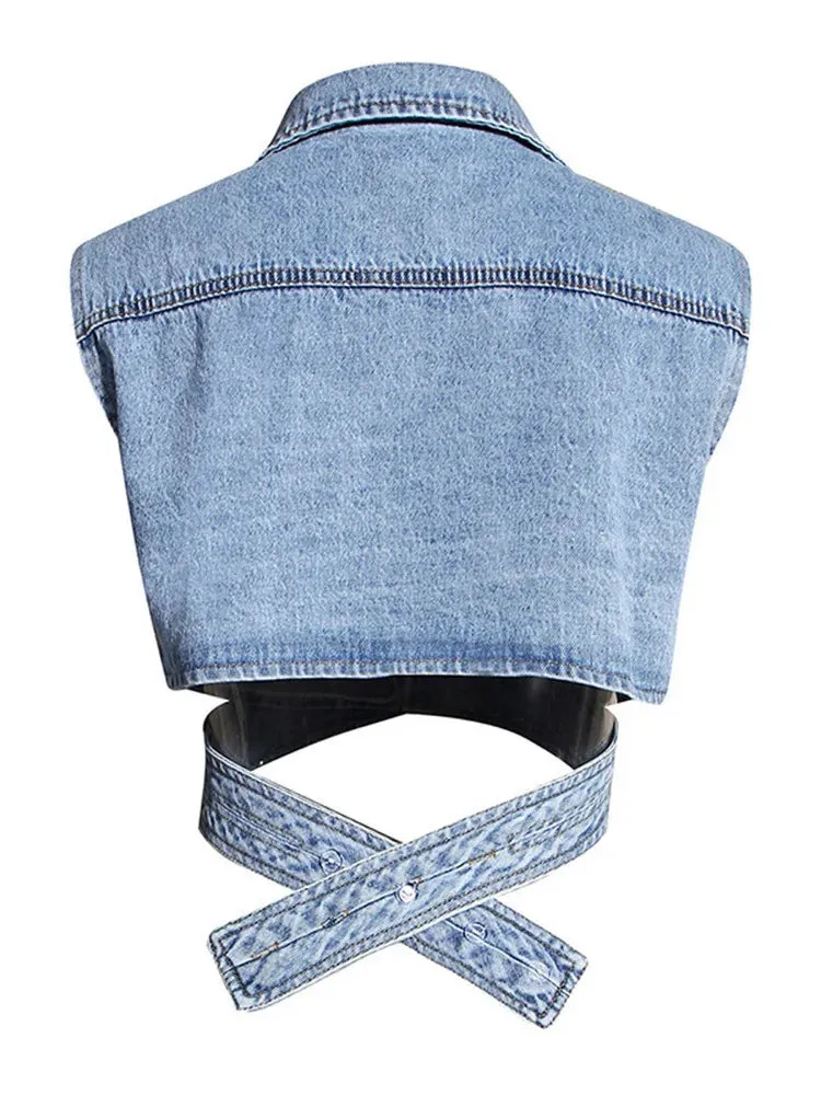 CRISS CROSS DENIM VEST and blouse