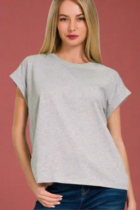 Cuffed Sleeve Tee - Grey