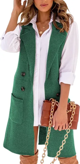Danedvi Women Open Front Lapel Collar Cardigan Vest Button Down Long Sweaters Cardigan Solid Outerwear Coats