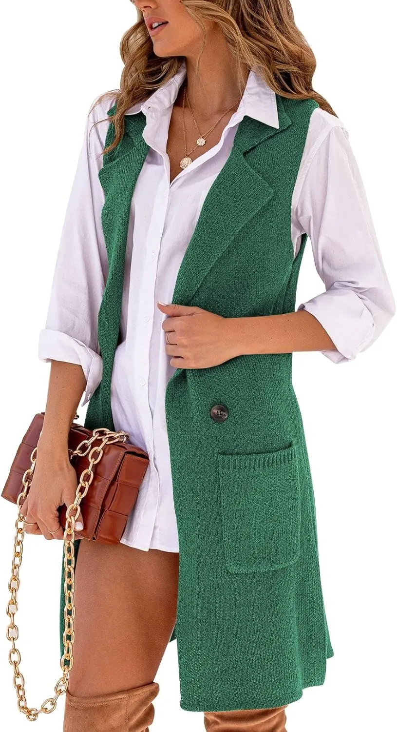 Danedvi Women Open Front Lapel Collar Cardigan Vest Button Down Long Sweaters Cardigan Solid Outerwear Coats
