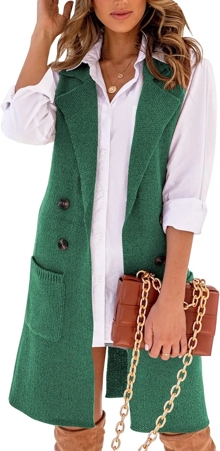 Danedvi Women Open Front Lapel Collar Cardigan Vest Button Down Long Sweaters Cardigan Solid Outerwear Coats