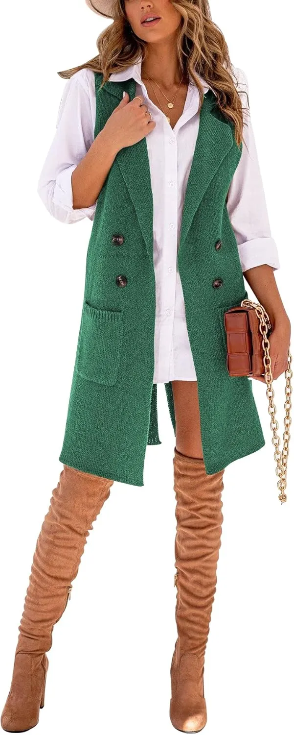 Danedvi Women Open Front Lapel Collar Cardigan Vest Button Down Long Sweaters Cardigan Solid Outerwear Coats
